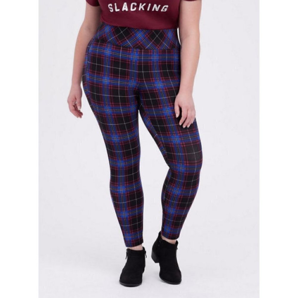 Torrid Studio Pixie Luxe Ponte Skinny Pants 00 L Plaid Pull On Whimsigoth NWT